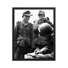 American Paratroopers Capturing Yang Kyoungjong in Normandy, June 1944 framed print on a plain backdrop in size 16"x20".