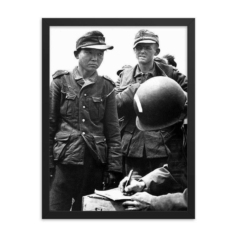 American Paratroopers Capturing Yang Kyoungjong in Normandy, June 1944 framed print on a plain backdrop in size 18