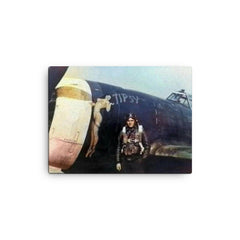 American Pilot with P-47 Thunderbolt "Tipsy" Featuring Pin-Up Art canvas print on a plain backdrop in size 12"x16".