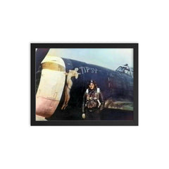 American Pilot with P-47 Thunderbolt "Tipsy" Featuring Pin-Up Art framed print on a plain backdrop in size 12"x16".
