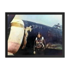 American Pilot with P-47 Thunderbolt "Tipsy" Featuring Pin-Up Art framed print on a plain backdrop in size 18"x24".
