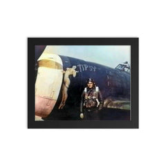 American Pilot with P-47 Thunderbolt "Tipsy" Featuring Pin-Up Art framed print on a plain backdrop in size 8"x10".