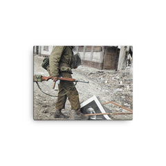 American Soldier of the 87th Infantry Division in Koblenz, Germany, March 1945 canvas print on a plain backdrop in size 12"x16".