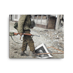 American Soldier of the 87th Infantry Division in Koblenz, Germany, March 1945 canvas print on a plain backdrop in size 16"x20".