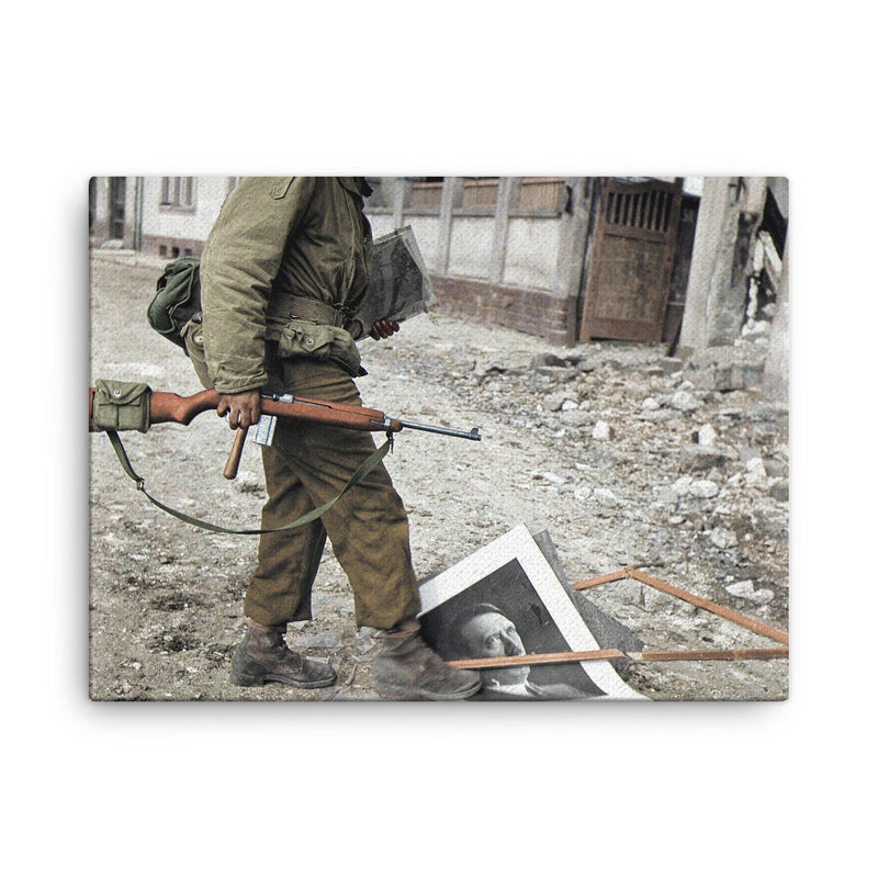American Soldier of the 87th Infantry Division in Koblenz, Germany, March 1945 canvas print on a plain backdrop in size 18