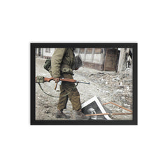 American Soldier of the 87th Infantry Division in Koblenz, Germany, March 1945 framed print on a plain backdrop in size 12"x16".