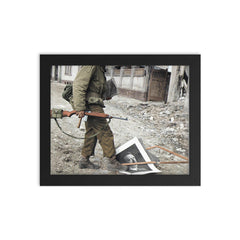 American Soldier of the 87th Infantry Division in Koblenz, Germany, March 1945 framed print on a plain backdrop in size 8"x10".