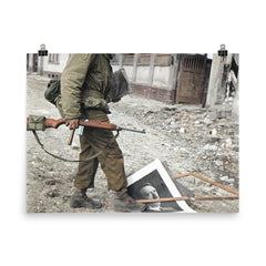 American Soldier of the 87th Infantry Division in Koblenz, Germany, March 1945 poster on a plain backdrop in size 8"x10".