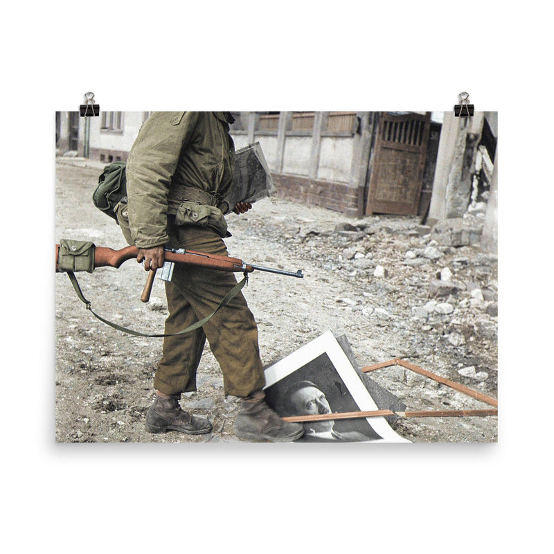 American Soldier of the 87th Infantry Division in Koblenz, Germany, March 1945 poster on a plain backdrop in size 8