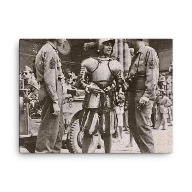 American Soldiers Conversing with a Swiss Guard in the Vatican, 1944 canvas print on a plain backdrop in size 18