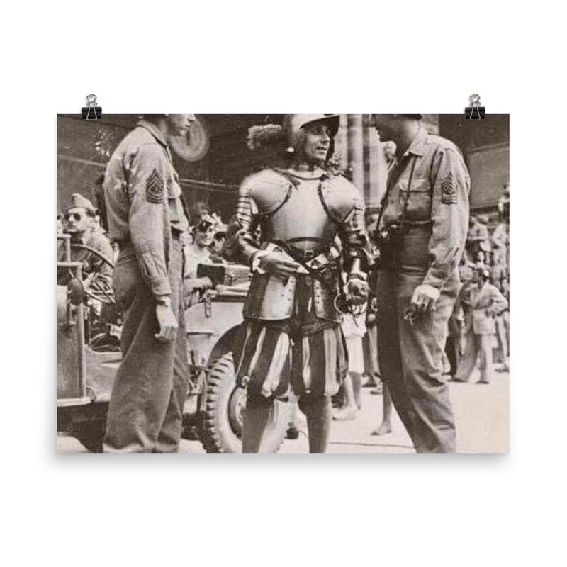 American Soldiers Conversing with a Swiss Guard in the Vatican, 1944 poster on a plain backdrop in size 8