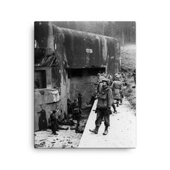 American Soldiers Inspecting the Maginot Line, Early 1945 canvas print on a plain backdrop in size 16"x20".