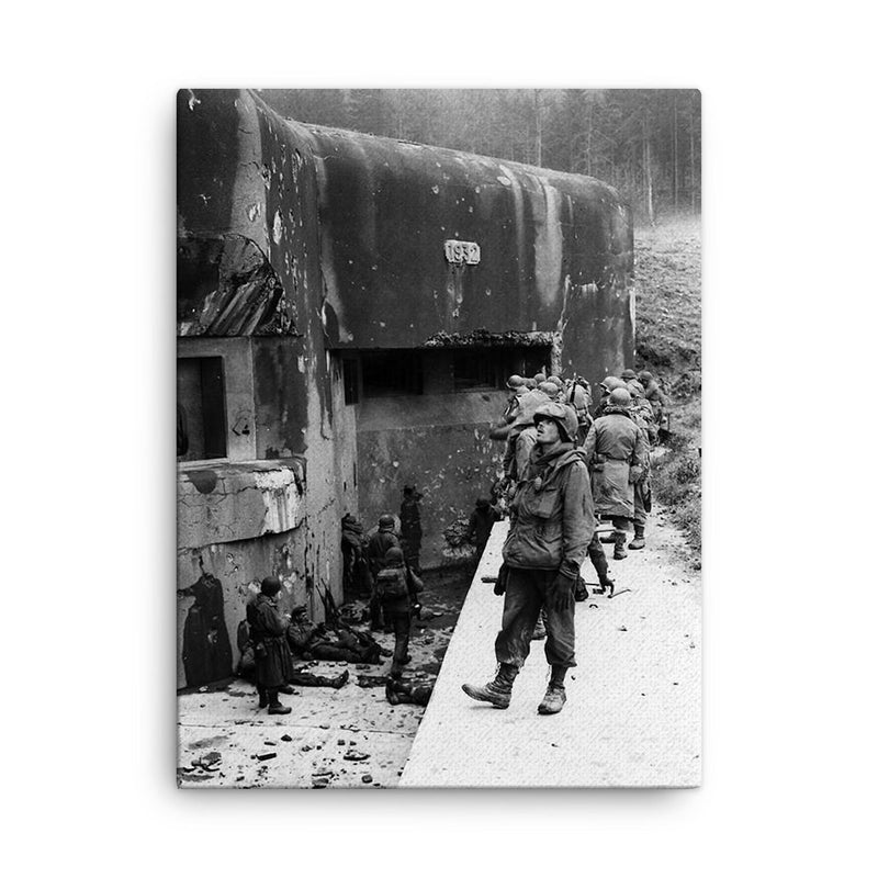 American Soldiers Inspecting the Maginot Line, Early 1945 canvas print on a plain backdrop in size 18