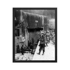 American Soldiers Inspecting the Maginot Line, Early 1945 framed print on a plain backdrop in size 16"x20".