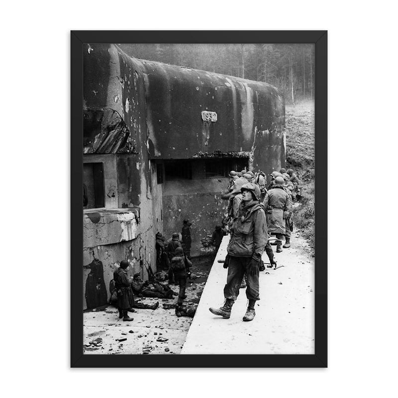 American Soldiers Inspecting the Maginot Line, Early 1945 framed print on a plain backdrop in size 18