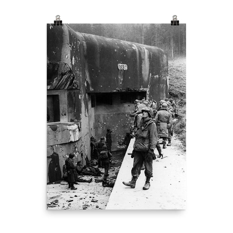 American Soldiers Inspecting the Maginot Line, Early 1945 poster on a plain backdrop in size 8