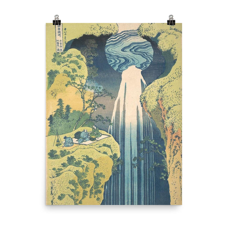 Amida Falls in the Far Interior by Hokusai poster on a plain backdrop in size 8