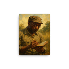 Amilcar Cabral with field notebook canvas print on a plain backdrop in size 12"x16".