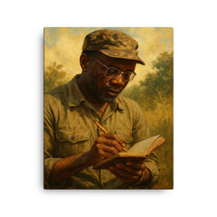 Amilcar Cabral with field notebook canvas print on a plain backdrop in size 16"x20".