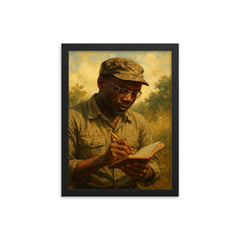 Amilcar Cabral with field notebook framed print on a plain backdrop in size 12"x16".