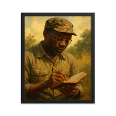 Amilcar Cabral with field notebook framed print on a plain backdrop in size 16"x20".