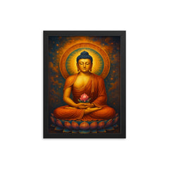 Amitabha Buddha framed print on a plain backdrop in size 12"x16".
