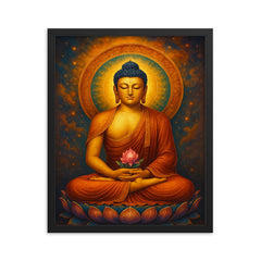 Amitabha Buddha framed print on a plain backdrop in size 16"x20".