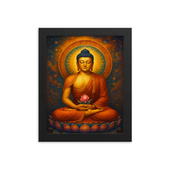 Amitabha Buddha framed print on a plain backdrop in size 8"x10".