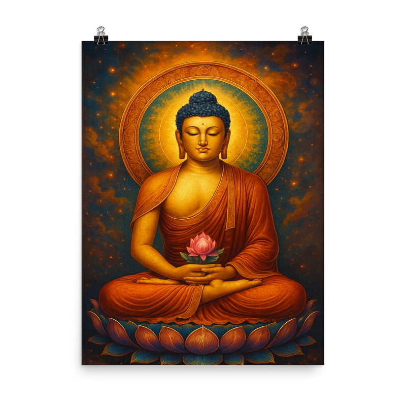Amitabha Buddha poster on a plain backdrop in size 8