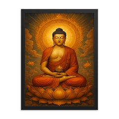 Amitabha the Buddha of the Western Pure Land framed print on a plain backdrop in size 18"x24".