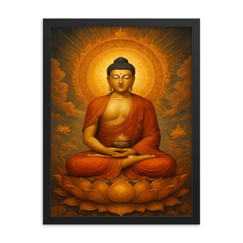 Amitabha the Buddha of the Western Pure Land framed print on a plain backdrop in size 18