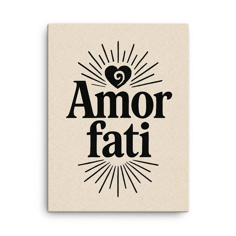 Amor fati canvas print on a plain backdrop in size 18