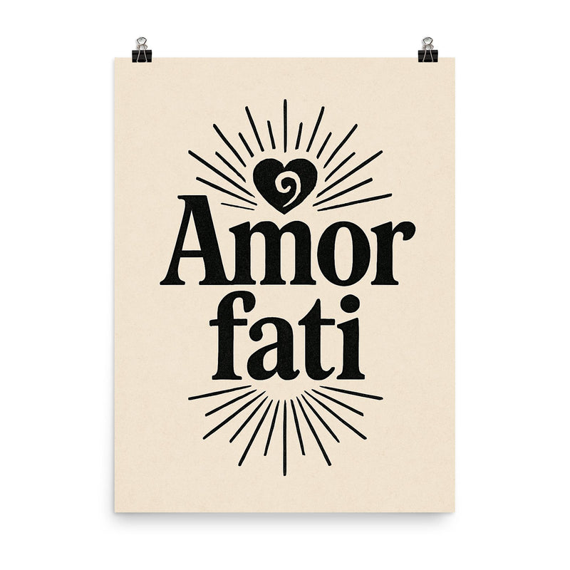 Amor fati poster on a plain backdrop in size 8