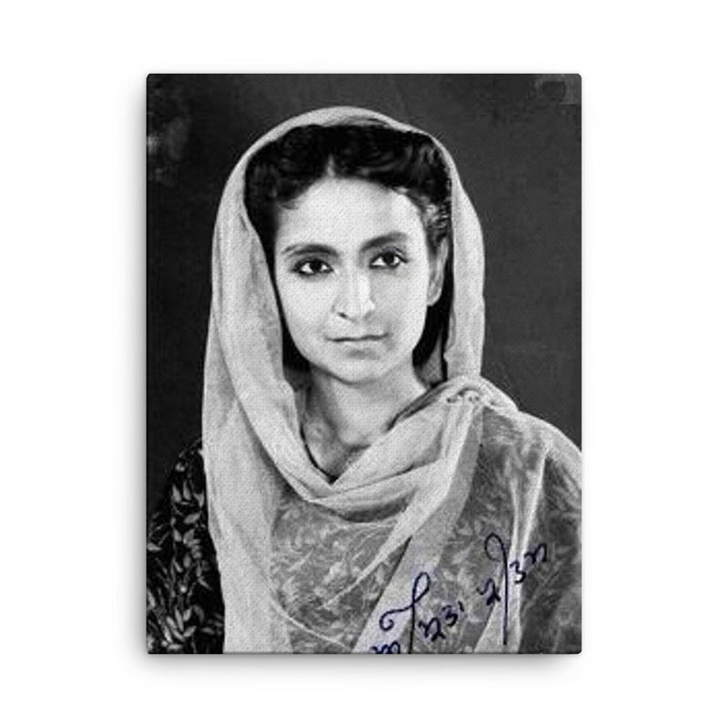 Amrita Pritam canvas print on a plain backdrop in size 18