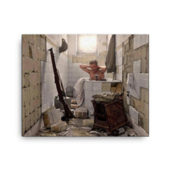 An Allied Soldier Bathing in Tobruk, Libya, 17 February 1942 canvas print on a plain backdrop in size 16"x20".