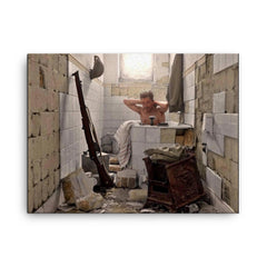 An Allied Soldier Bathing in Tobruk, Libya, 17 February 1942 canvas print on a plain backdrop in size 18"x24".