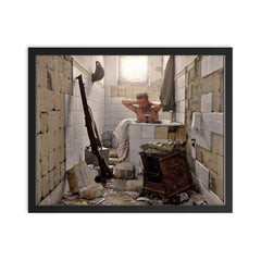 An Allied Soldier Bathing in Tobruk, Libya, 17 February 1942 framed print on a plain backdrop in size 16"x20".