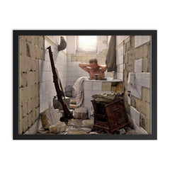 An Allied Soldier Bathing in Tobruk, Libya, 17 February 1942 framed print on a plain backdrop in size 18"x24".