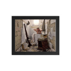 An Allied Soldier Bathing in Tobruk, Libya, 17 February 1942 framed print on a plain backdrop in size 8"x10".
