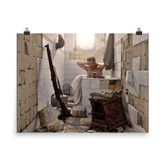 An Allied Soldier Bathing in Tobruk, Libya, 17 February 1942 poster on a plain backdrop in size 8"x10".