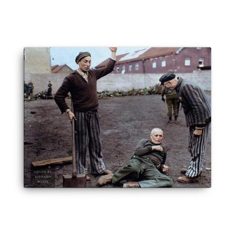 An American Soldier Observing Dachau Prisoners Preparing to Execute an SS Guard, April 29, 1945 canvas print on a plain backdrop in size 18