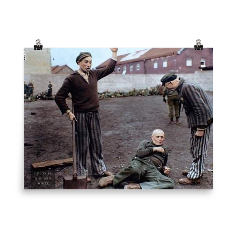 An American Soldier Observing Dachau Prisoners Preparing to Execute an SS Guard, April 29, 1945 poster on a plain backdrop in size 8