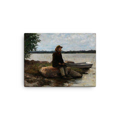 An Angler by Adolf von Becker canvas print on a plain backdrop in size 12"x16".