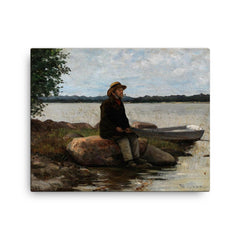 An Angler by Adolf von Becker canvas print on a plain backdrop in size 16"x20".