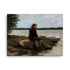 An Angler by Adolf von Becker canvas print on a plain backdrop in size 18"x24".