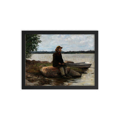 An Angler by Adolf von Becker framed print on a plain backdrop in size 12"x16".