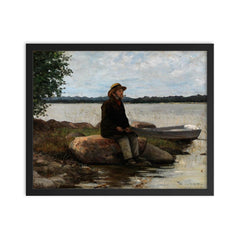 An Angler by Adolf von Becker framed print on a plain backdrop in size 16"x20".