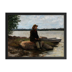 An Angler by Adolf von Becker framed print on a plain backdrop in size 18"x24".