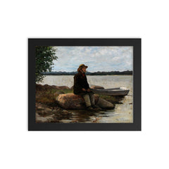 An Angler by Adolf von Becker framed print on a plain backdrop in size 8"x10".