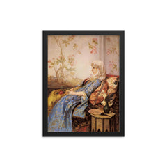 An Exotic Beauty in an Interior by Auguste Toulmouche, 1883 framed print on a plain backdrop in size 12"x16".